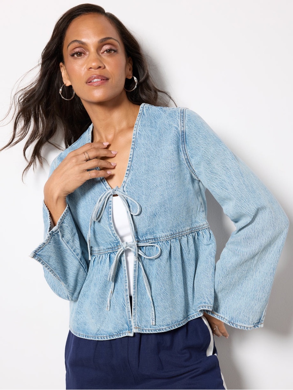 BlankNYC Tie Front Denim Jacket Size Large